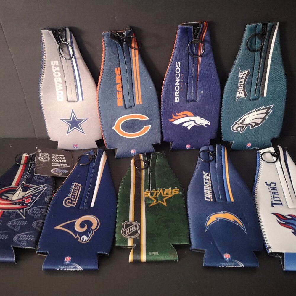 JF Sports Canada 7 NFL & 2 NHL Neoprene Bottle Coolers w/ Zipper Closure